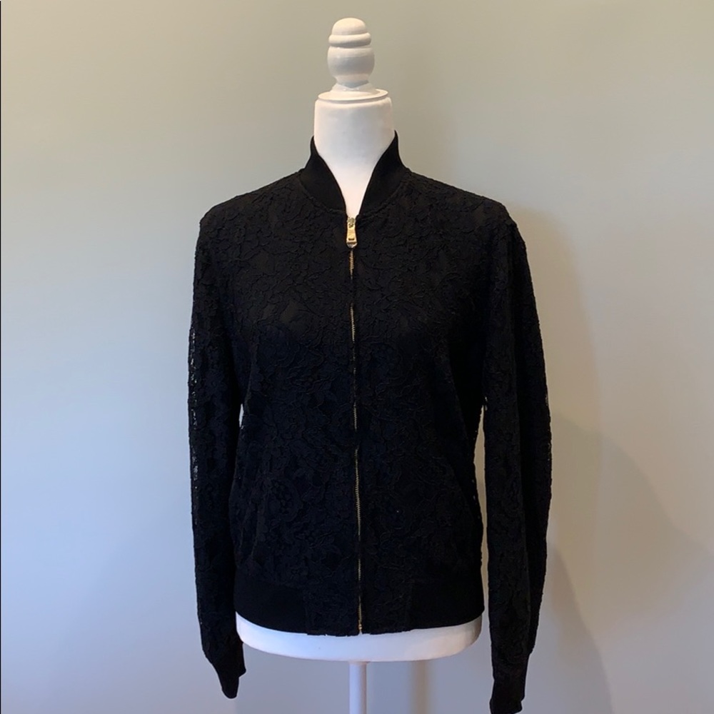 Ralph Lauren black lace bomber jacket gold zipper